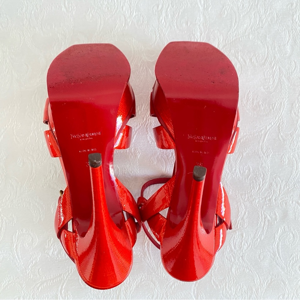 Saint Laurent coral red Tribute Patent Leather Platform Sandals - Picture 5 of 9